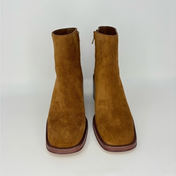 EUC Loeffler Randall Blakely Square Toe Mid Heel Boot in Cacao Tan Brown Suede 9 - Picture 4 of 12